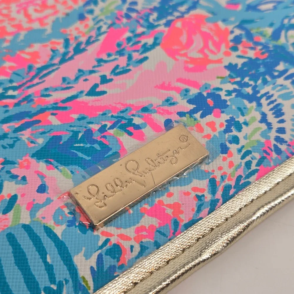 Lilly Pulitzer Bi-Fold Travel Organizer Clutch Bag Fished My Wish Gold Trim